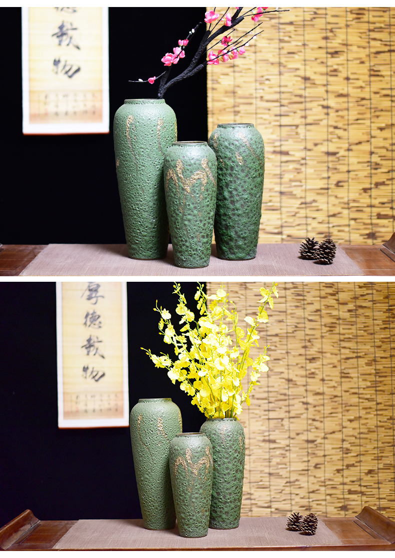 Jingdezhen coarse some ceramic pot pottery three - piece antique vase to restore ancient ways small and pure and fresh, vases, flower arranging furnishing articles in the living room