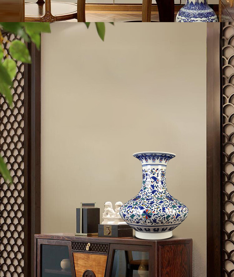 Jingdezhen porcelain imitation the qing qianlong hand - made ceramic flat belly vase branch lotus sitting room adornment of new Chinese style furnishing articles