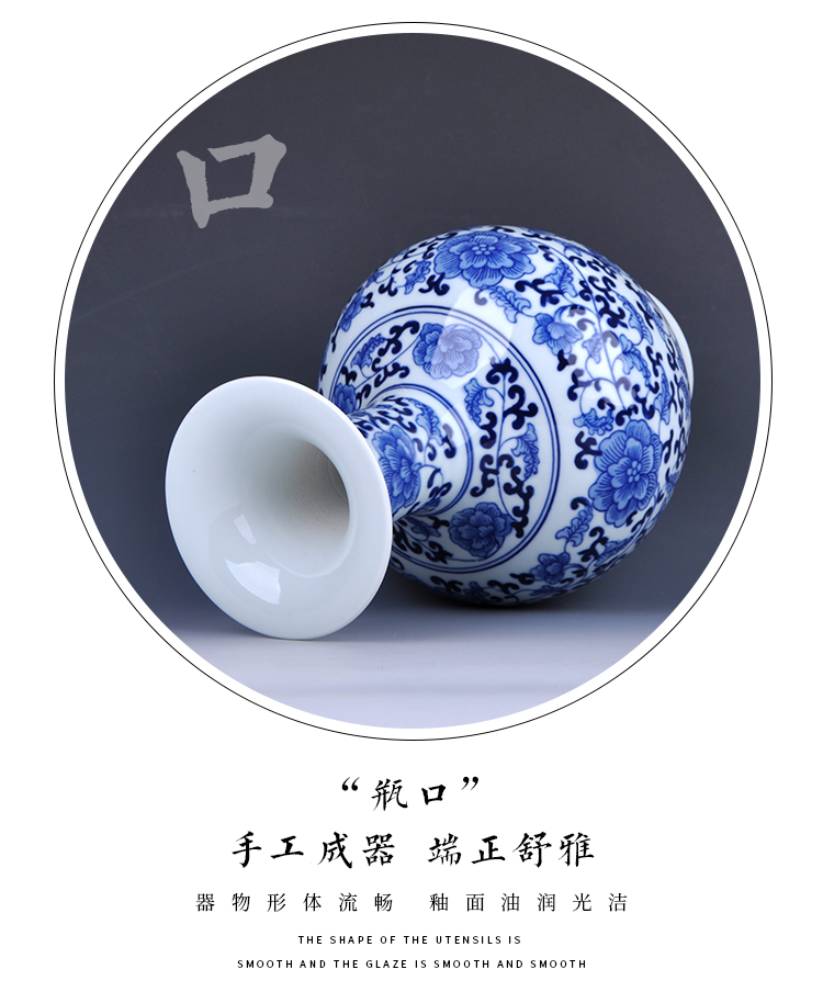 Jingdezhen ceramics antique hand - made of blue and white porcelain vase furnishing articles furnishing articles flower arrangement sitting room TV ark, home decoration