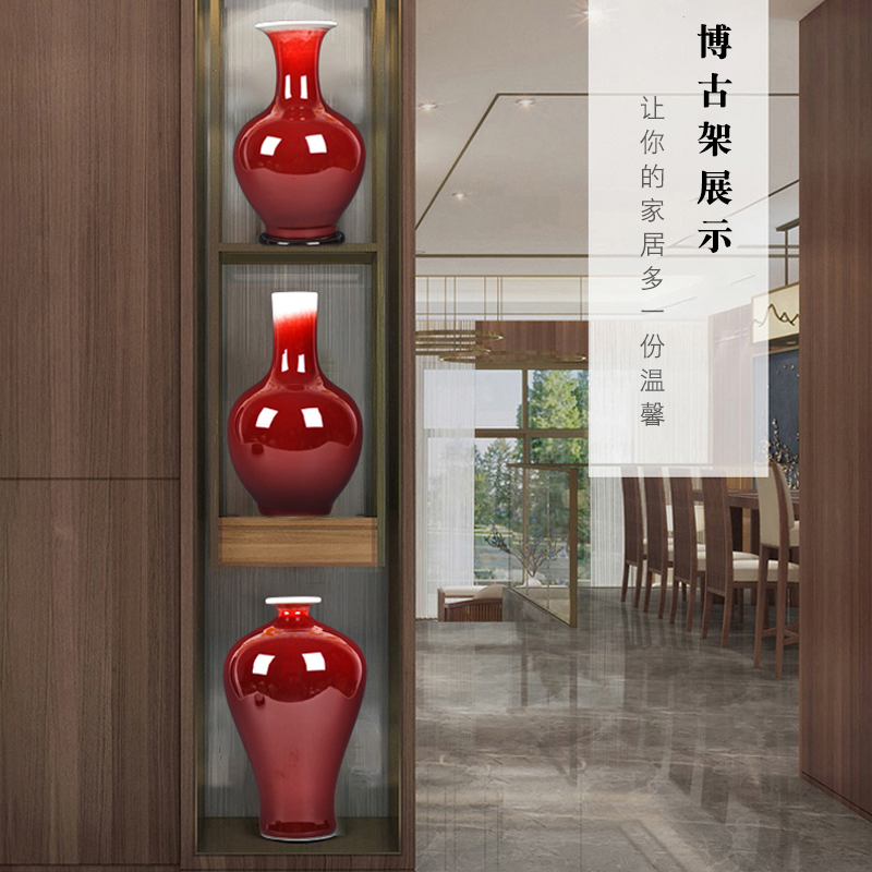 Jingdezhen ceramics up red vase Chinese style household decorates sitting room classical handicraft furnishing articles flower arrangement