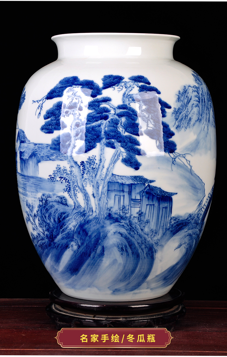 Jingdezhen blue and white ceramics hand - made of new Chinese style living room home TV ark adornment vase furnishing articles set arranging flowers