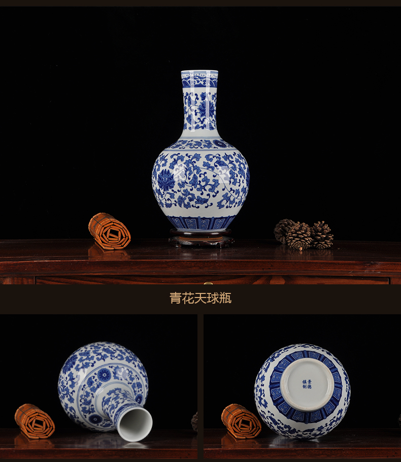 Blue and white porcelain of jingdezhen ceramics decoration vase classical home furnishing articles of new Chinese style household adornment handicraft