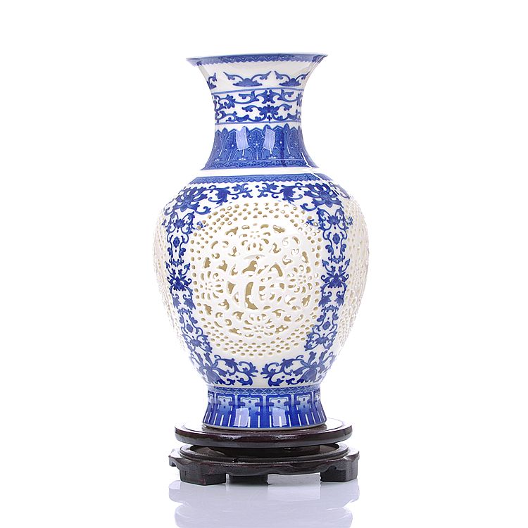 Jingdezhen ceramics ivory and exquisite hollow out of the blue and white porcelain vase classical modern household act the role ofing is tasted furnishing articles in the living room