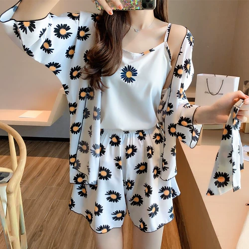 Шелковая летняя тонкая сексуальная пижама, милый комплект, шорты, эффект подтяжки