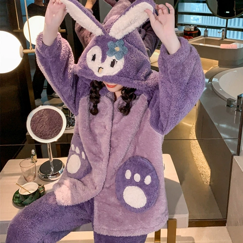 Демисезонная фланелевая бархатная утепленная мультяшная пижама, милый коралловый бархатный комплект, большой размер