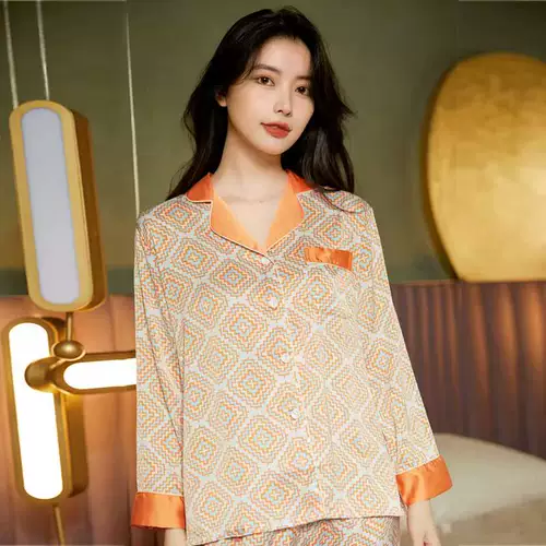 Шелковая осенняя пижама, тонкий лонгслив, комплект, популярно в интернете, изысканный стиль