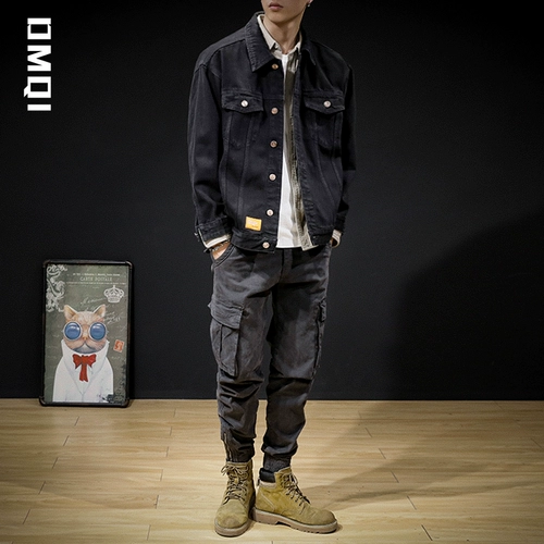 Утепленная черная джинсовая мужская зимняя куртка, оверсайз