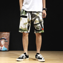 Summer ice silk shorts mens loose tide brand folds cool beach five-point pants Mens Japanese trend large size stretch