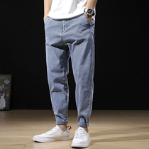 Summer light color stretch jeans men slim feet trend Korean version of Wild ankle-length pants men summer thin
