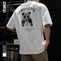 Summer Pure Cotton Panda Printed Short Sleeve T-Shirt Male Tide Signs Ins Loose Fatson Big Code Half Sleeve Clothes 100 Lapped Compassion