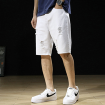 Summer thin white denim shorts mens tide loose beggar five-point pants summer outside wear trendy brand ins breeches