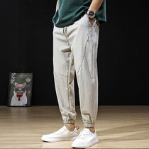 Summer ice silk thin section wild nine-point casual pants men loose large size sports drawstring pants fat fat fat increase