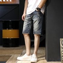 Denim shorts Mens loose stretch five-point pants Summer thin old pants Mens large size Japanese trend breeches