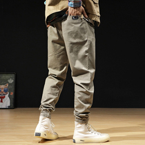  Autumn stretch casual pants mens trousers loose fat tooling foot pants mens Korean trend all-match plus size