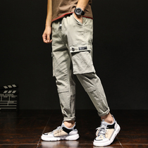 Autumn and winter plus velvet thickening overalls mens loose elastic large size small feet casual pants mens tide brand fat increase tide