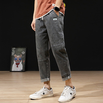 Summer jeans mens ankle-length pants Korean version of the trend small feet loose stretch thin mens casual Haren pants size
