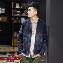 ins Net red tide card denim jacket mens Japanese trend casual Joker jacket Spring and Autumn new denim
