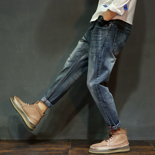 Утепленные джинсы с начесом, мужские эластичные штаны, оверсайз