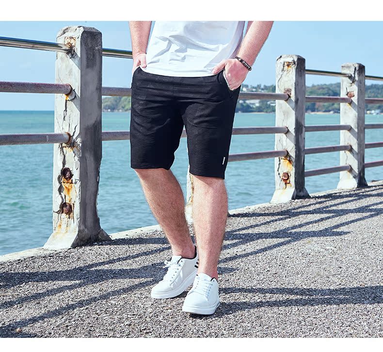 Đen Jin cộng với phân bón XL quần short thể thao nam mùa hè lỏng lẻo thủy triều thường năm điểm quần béo - Quần short quần jean nam ống rộng