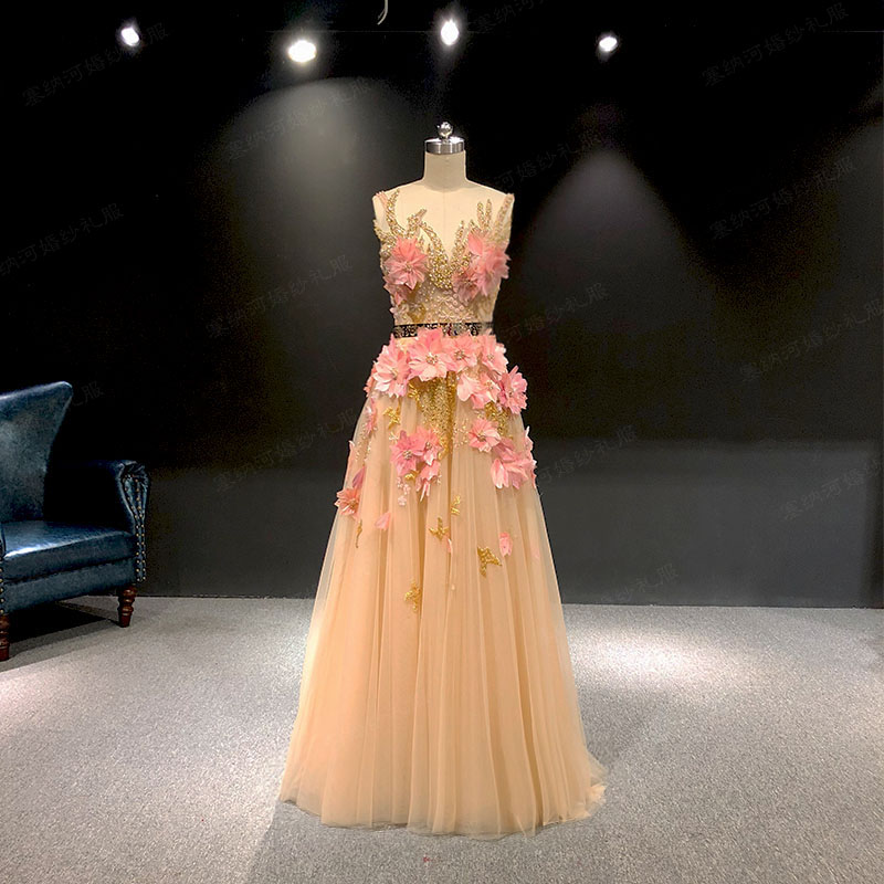 Elie SAAB Champagne Fan Bingbing Fan Bingbing Pink Fatigue Bride's Water toast Performance Evening Dress