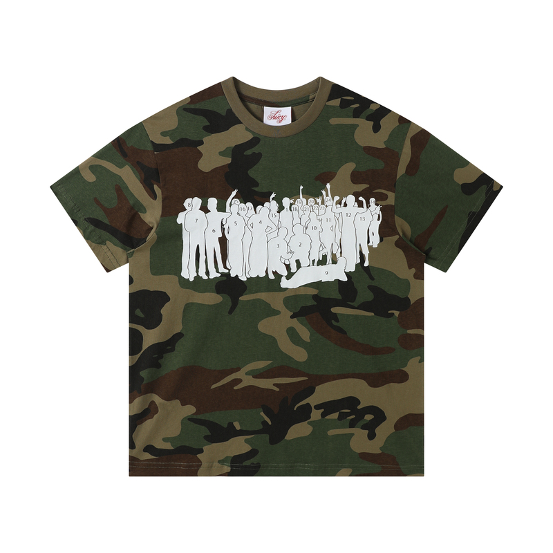 Juicy X Yts “Now” Tee “This Moment” Themed Camouflage Distressed Washed Short-Sleeve