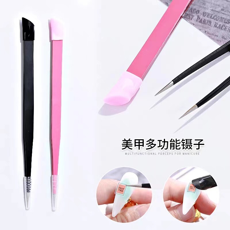 Nail Art Tweezers Double-Ended Metal Straight Head for Picking up Accessories Silicone Anti-Static Nail Press Sticker Flower Special Tool Nail Art Tweezers Double-Ended Metal Straight Head for Picking up Accessories Silicone Anti-Static Nail Press Sticker Flower Special Tool
