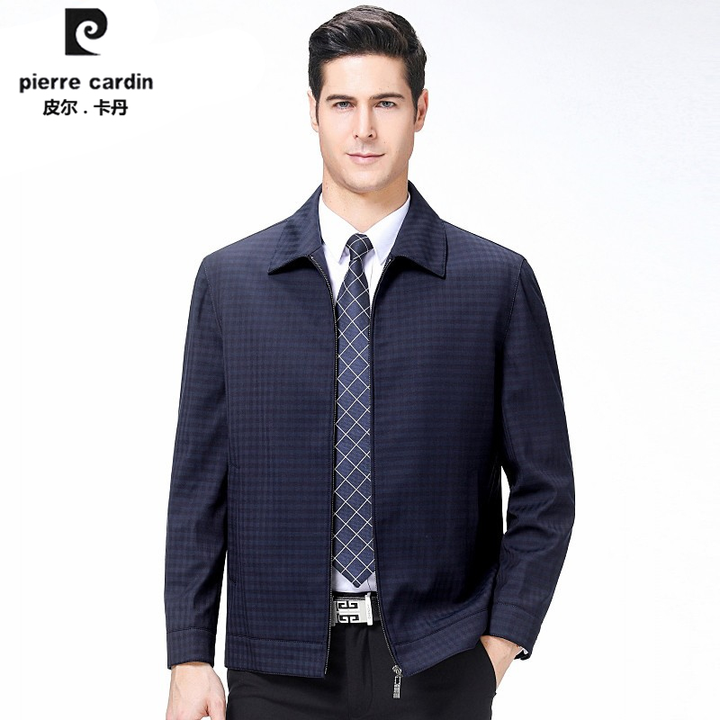 Pil Carden Spring and Autumn New Middle-aged Business Plaid Jacket Jacket Casual Lapel Zipper Daddy Men's Clothing