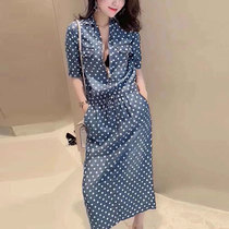 Polka dot denim dress casual 2021 summer new feminine European station fashion temperament Nordic style long skirt