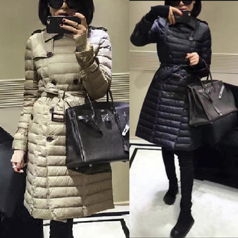 Women's down jacket medium and long version of the 2021 winter new coat light slim slim waist trench coat double breasted