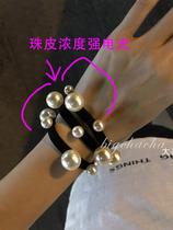  2 packs of Korean beautiful missy size pearl beaded rubber band hair rope Hair circle Hair accessories temperament