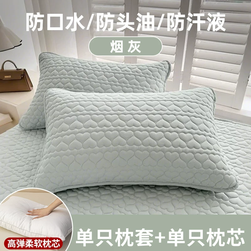 [防口水枕头套防油污隔脏枕套单个家用一对装枕芯内胆套48cmx74cm]