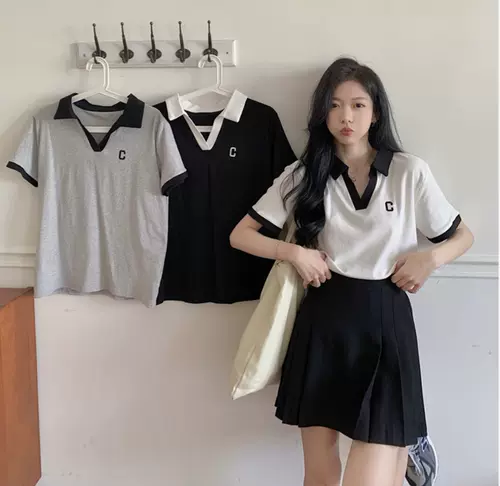 Футболка polo, летняя футболка с коротким рукавом, размер, по фигуре, V-образный вырез