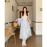 Синяя элитная изысканная длинная юбка, кардиган, комплект, размер, цветочный принт, в цветочек, яркий броский стиль