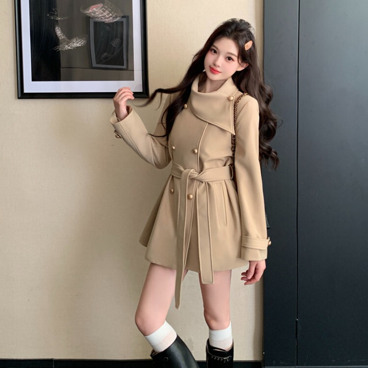 Plus Size Fat Women's New 2026 Spring Korean Style Fashionable and Slimming Scarf Design Trench Coat Jacket for Women Plus Size Fat Women's New 2026 Spring Korean Style Fashionable and Slimming Scarf Design Trench Coat Jacket for Women