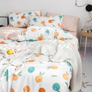 New mùa xuân bông denim in giường cotton in mạng Bắc Âu đỏ Gió doanh nghiệp Hàn Quốc giường Khăn vài - Bộ đồ giường bốn mảnh