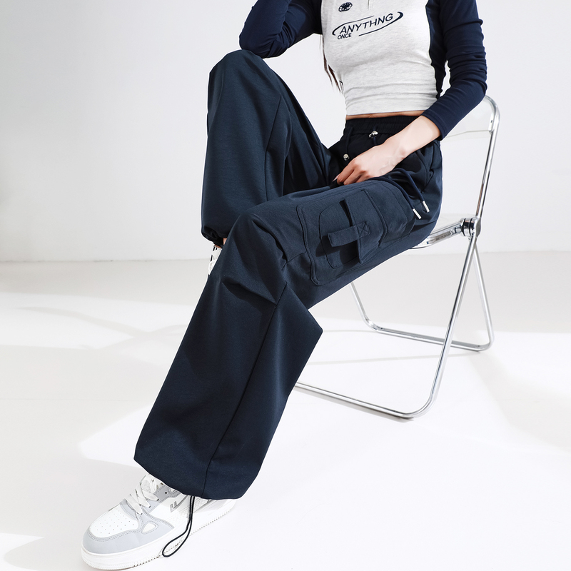 Navy Blue American-Style Cargo Pants for Petite Women, 2026 New Autumn and Winter High-Waisted Casual Sports Straight-Leg Wide-Leg Pants Navy Blue American-Style Cargo Pants for Petite Women, 2026 New Autumn and Winter High-Waisted Casual Sports Straight-Leg Wide-Leg Pants