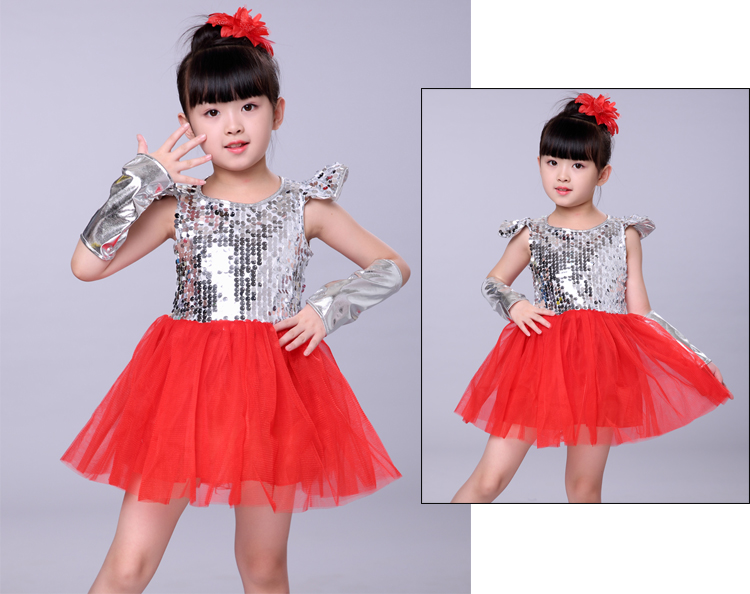Ngày mới của trẻ em trang phục khiêu vũ jazz sequin cô gái trẻ em hiện đại quần áo công chúa váy mịn thời trang cho bé gái