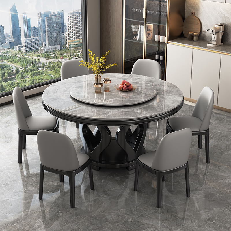 Solid Wood Round Slate Dining Table and Chairs 2026 New Model Living Room Home Use Modern Simple Rotating Plate Commercial 10-Person Dining Table