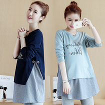 Pregnant womens autumn net red new autumn maternity suit fashion mid-length long-sleeved stitching top two-piece suit