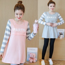 Pregnant women spring dresses 2021 new fashion mid-length suits loose spring and autumn breastfeeding skirts tide mom