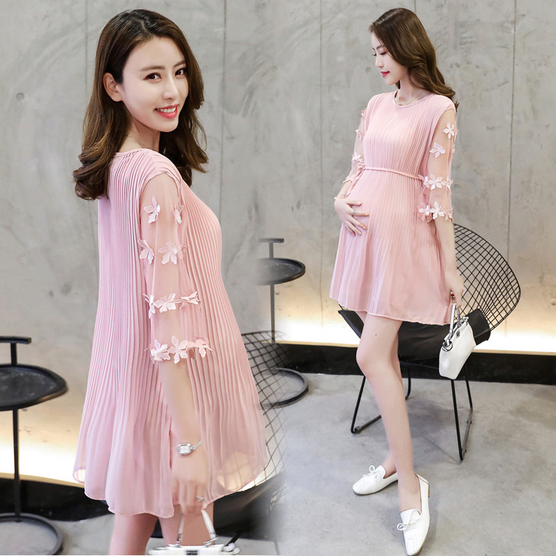 Maternity dress chiffon summer dress 2021 new fashion mom fashion medium-long version spring top short-sleeved summer skirt