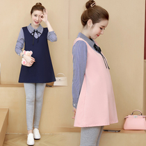 Pregnant women autumn fashion suit 2021 new loose mid-length long-sleeved dress T-shirt spring and autumn top women