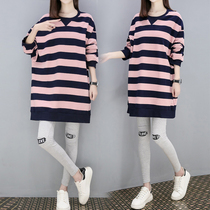 Pregnant Woman Spring Clothing Suit Fashion style net red new two sets long sleeves mid-length blouses spring autumn pure cotton pregnant woman t-shirt