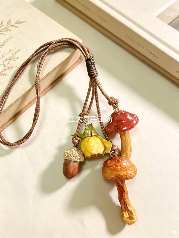 Yunnan Wild Mushrooms + Real Rose Keychain, Purely Handmade, Unique Specialty Gift, Rose Bag Charm