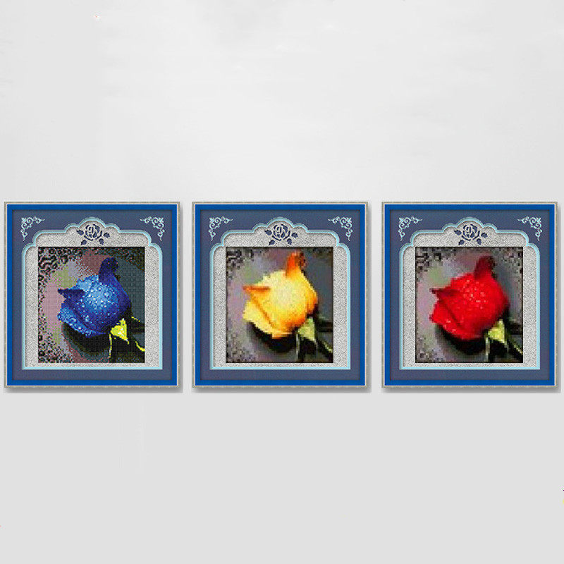 KS cross stitch restaurant small simple printed cloth thread embroidery 2021 New rose rose red yellow orchid