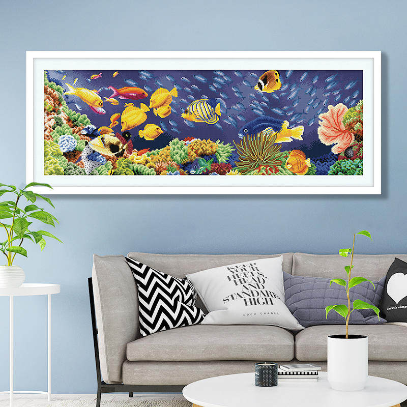 KS cross stitch 2023 new thread embroidery colorful world children's thread embroidery ocean fish scenery underwater world handmade