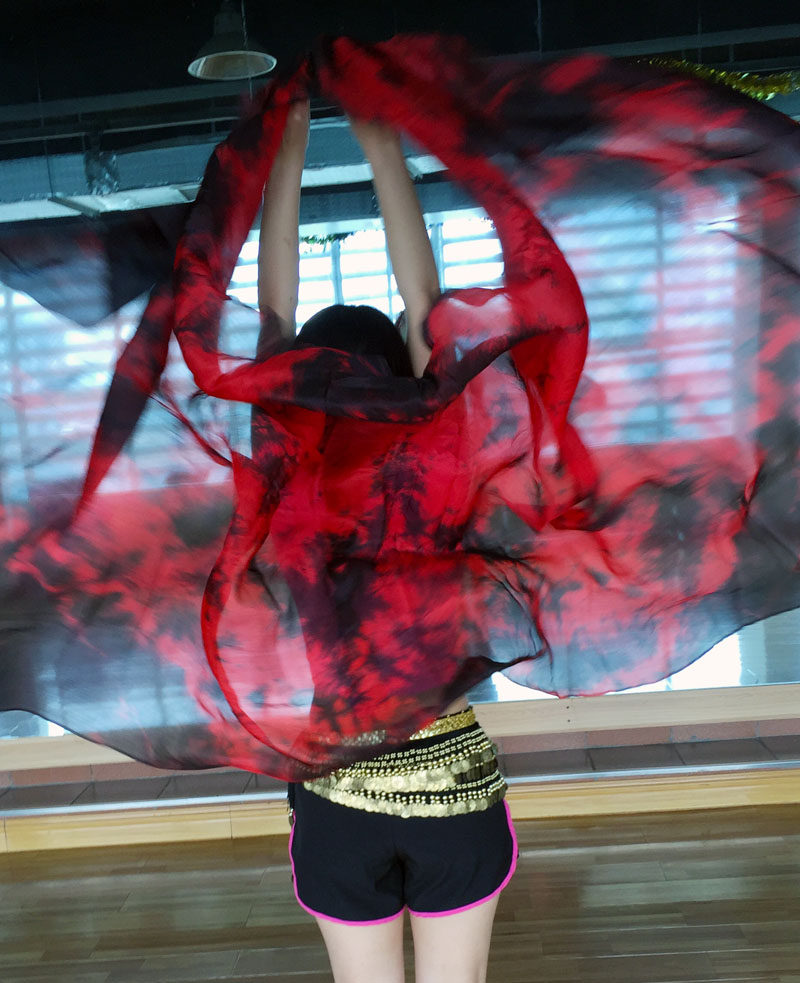 Belly Leather Dance Real Silk Scarves Dancing Gradient Scarves Colored Zstained Belly Dancer Genuine Silk hand yarn Spun Scarlet-Taobao