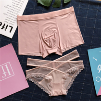 Summer new cotton couple underwear Ice Silk sexy temptation couple small inner pants underwear cute