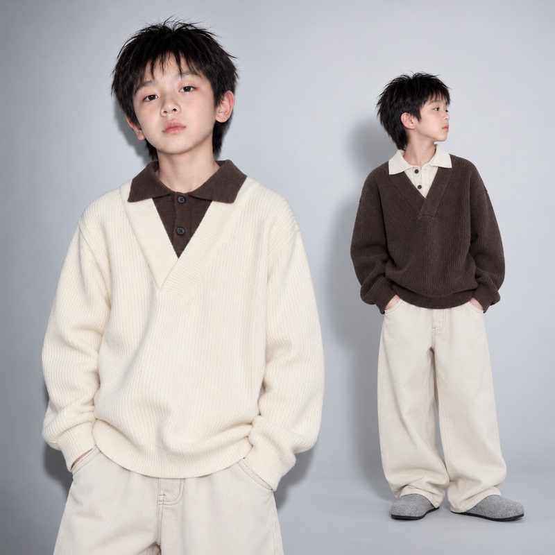 Boys' Sweater, Light Retro, Thickened Children's Knitwear, Winter Wear, 2026 New Style, for Older Children, Youthful and Stylish for Outerwear
