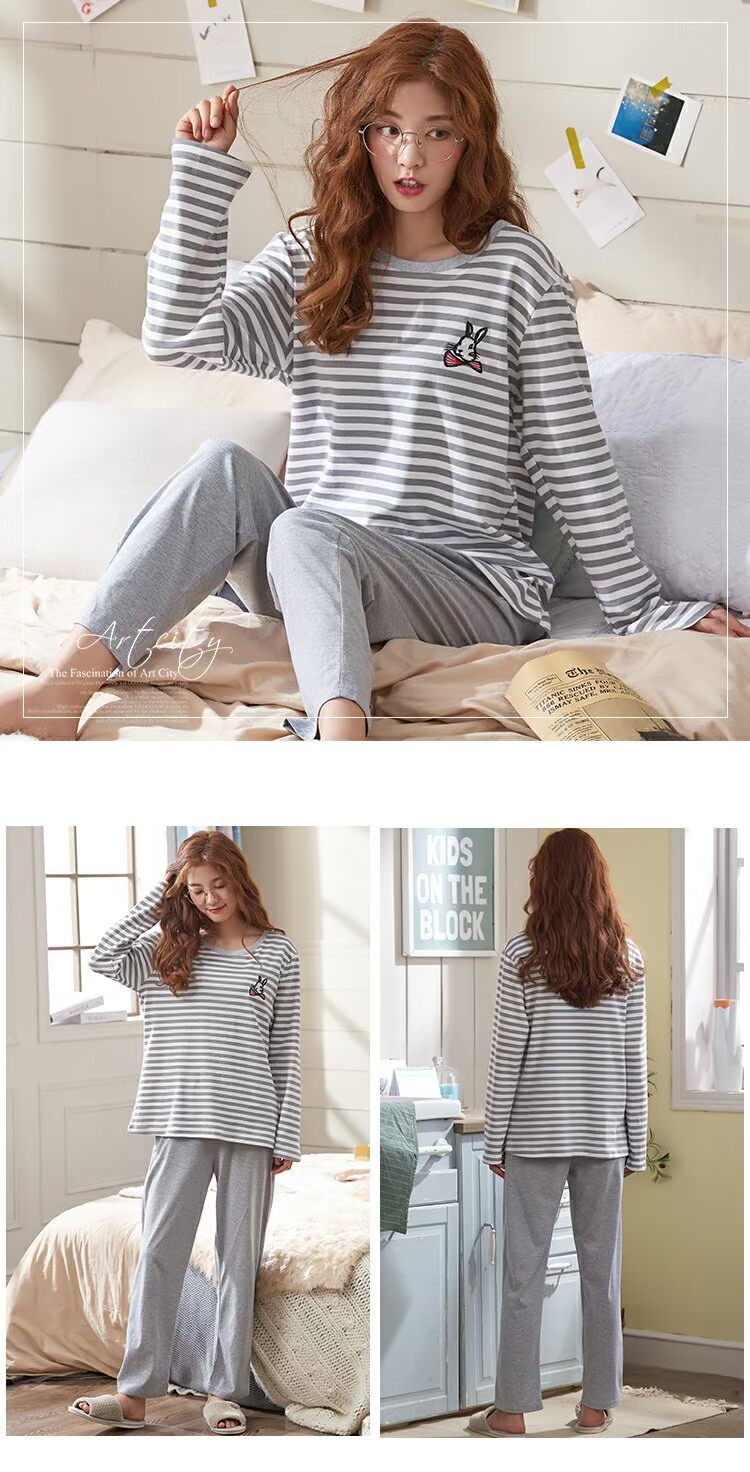 Bộ đồ ngủ nữ mùa xuân và mùa thu tay dài Bộ cotton Bộ thu đông đồ ngủ hình thú